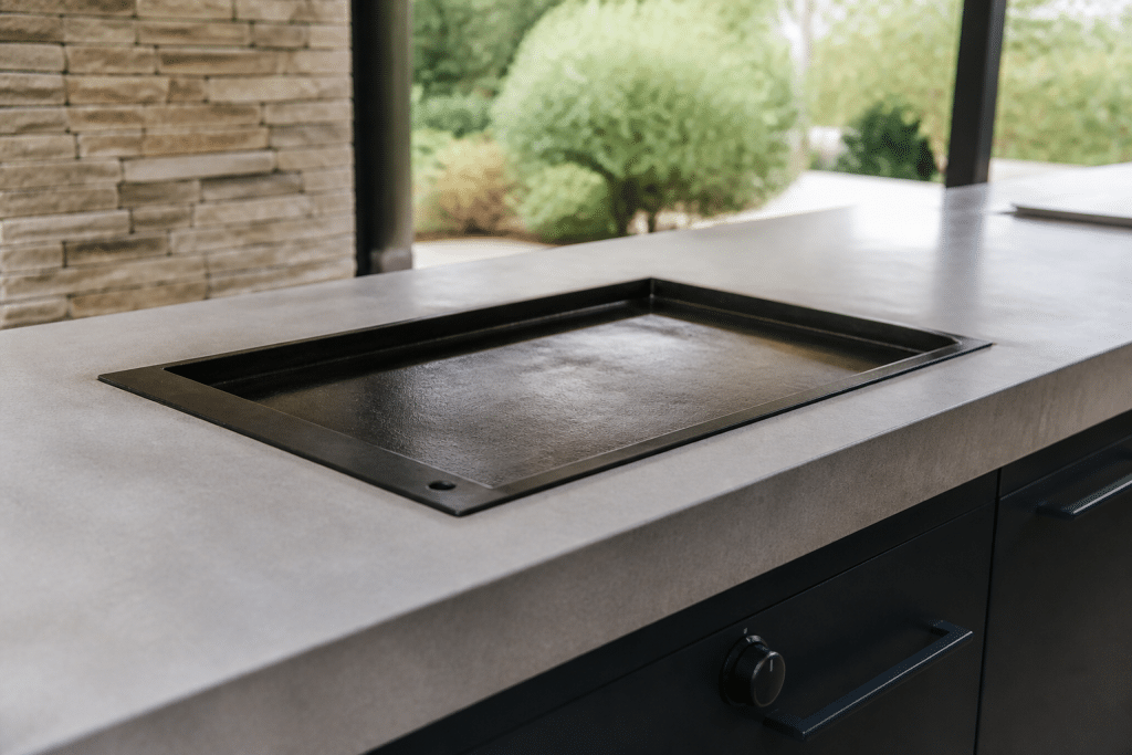 Plancha encastree dans plan travail cuisine exterieure moderne
