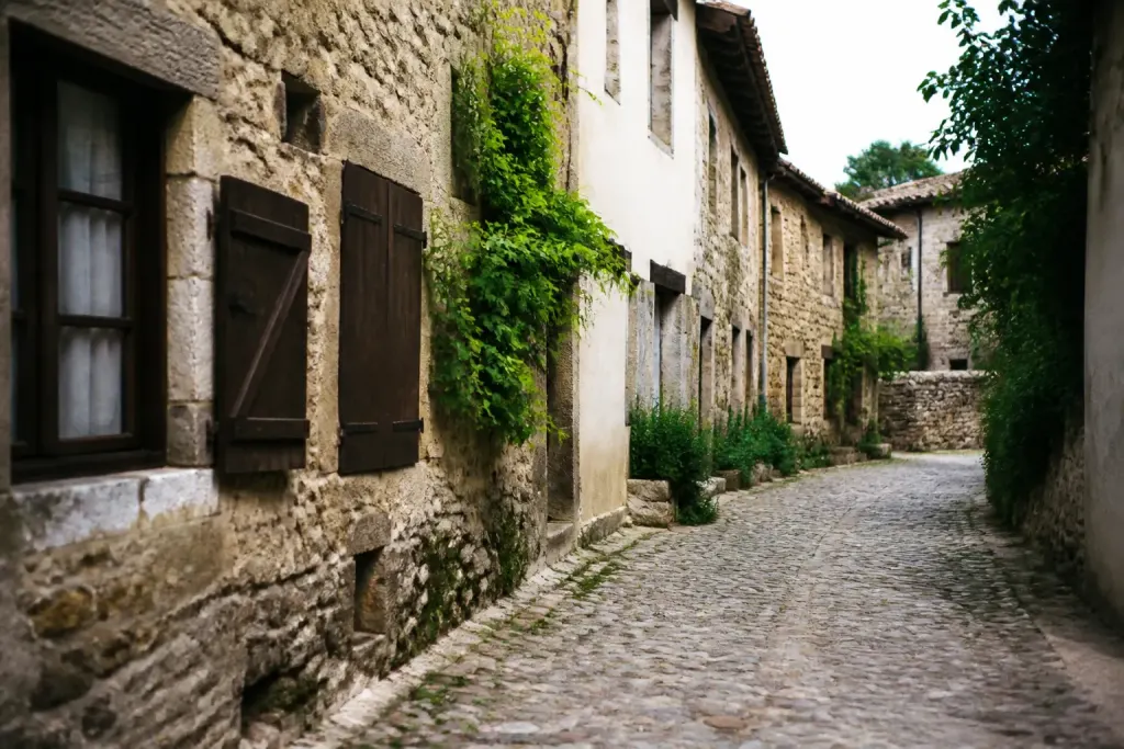 Rues pavees avec facades anciennes du village